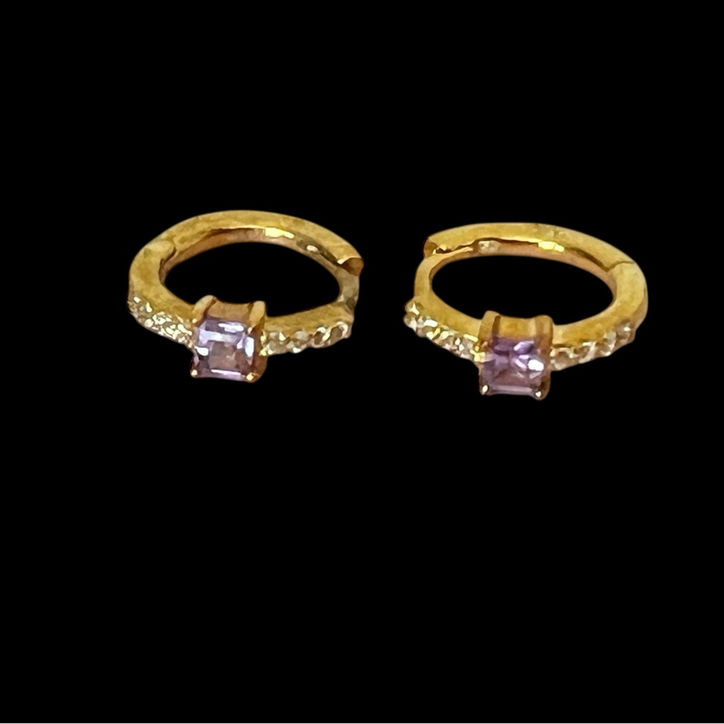 Elegant Gold And Purple Stone Earrings
